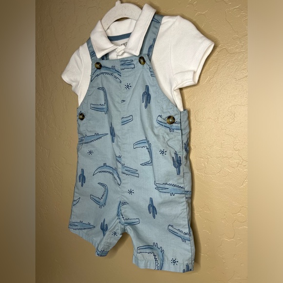❌SOLD ON EBAY❌ Carter's Boys Alligator Romper Overall Set Size 12 Months - Picture 3 of 5